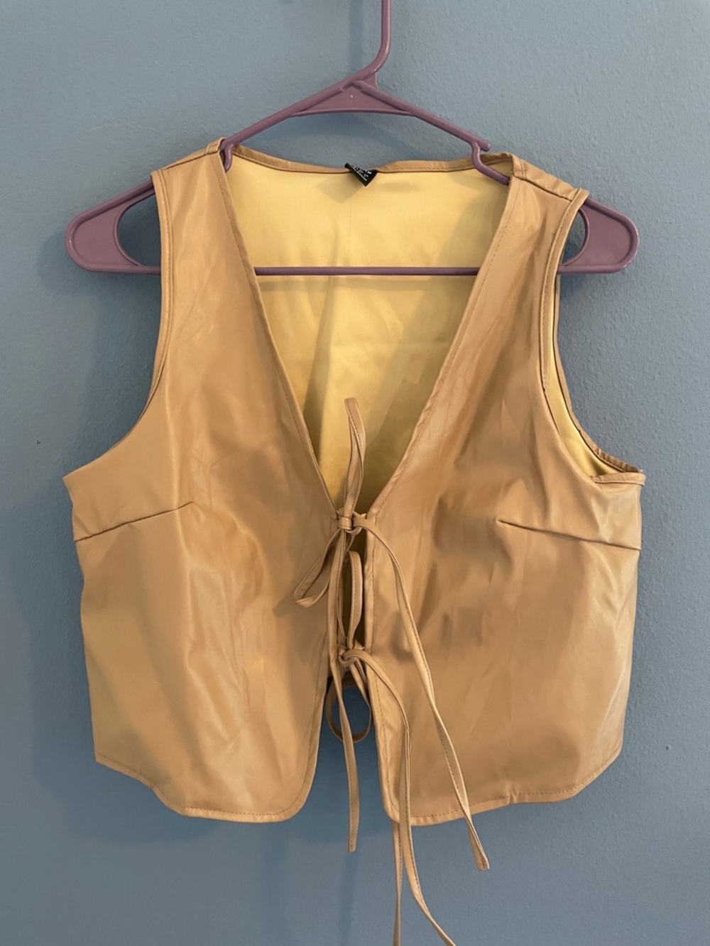 SHEIN Beige Tie-Front Faux Leather Vest (NWOT)